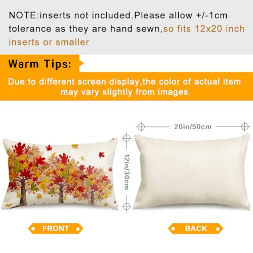 RABUSOFA Fall Maple Leaf Pillow Cover 12x20 Inch, Red Autumn Decor