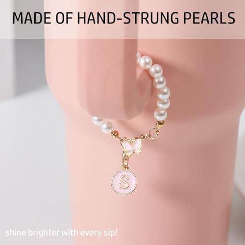 LUHOHI Pearl Initial Charm for Stanley Cup - Letter-Pink S Accessory