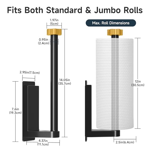 Evemlceol Adhesive Paper Towel Holder Wall Mount with Gold Locking Nut