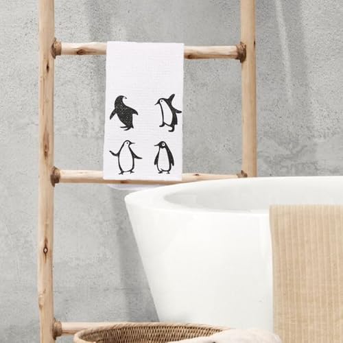 Penguin Hand Towel Black and White Kitchen Dish Towel 100% Cotton