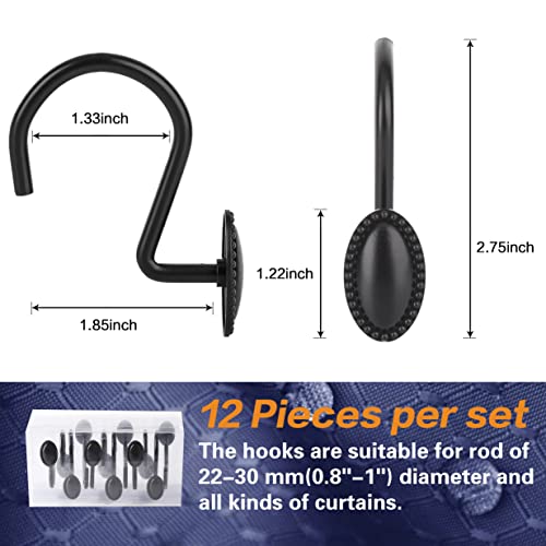Black Shower Curtain Hooks - 12Pcs Heavy Duty Rustproof Zinc