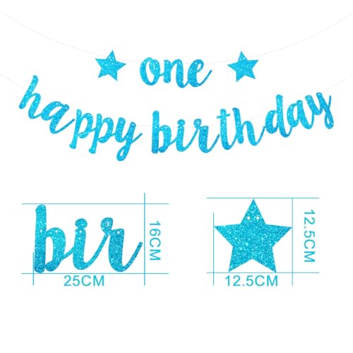 Blue Glitter 1st Birthday Banner for Baby Boy Party Decorations
