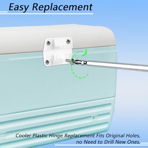 2 Set Cooler Plastic Hinges with Screws Set, Cooler Hinges Replacement Parts, Compatible with Coleman Camping Coolers Hinges with 8 Pcs Screws