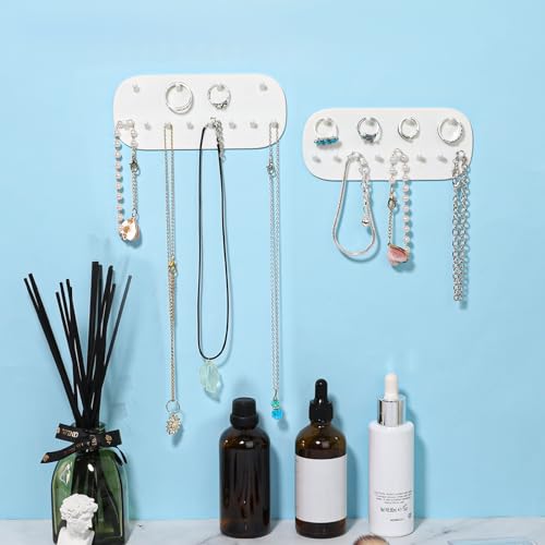 KALIONE Wall Mounted Necklace Holder with 6 Hooks - White Plastic Organizer
