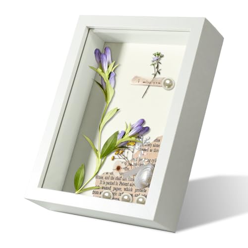 5x7 White Shadow Box Frame with Real Glass Display Case for Memorabilia