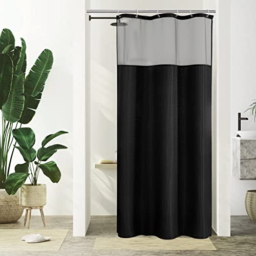Gibelle Black Shower Curtain, 36x72 Narrow Fabric with Mesh Top Window