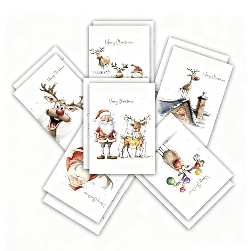 6-Piece Funny Christmas Card Set with Envelopes - Reindeer & More