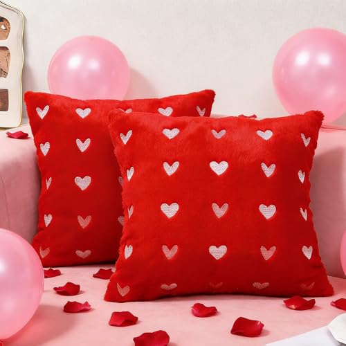 Mtruil Heart Throw Pillow Covers Set of 2, 18x18 Inch Faux Fur - Style 16
