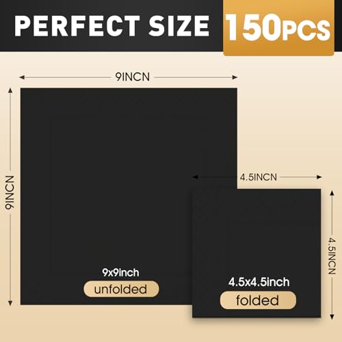 150 Count Black Cocktail Napkins - 2-Ply Disposable Napkins for Parties