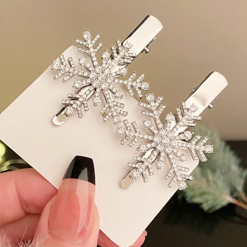 Soochat Rhinestone Snowflake Hair Clips Sparkly Silver Hair Barrettes
