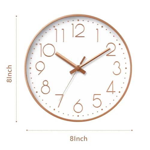 DAXSMY 8 Inch Rose Gold Wall Clock - Battery Operated Silent