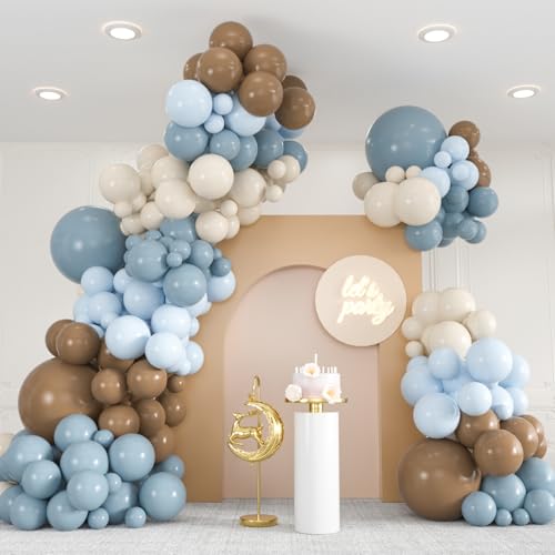 136pcs Dusty Blue, Brown & Sand Balloon Arch Kit for Baby Shower