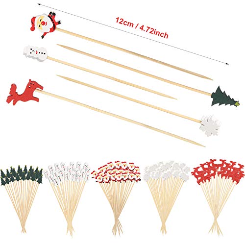 600 Pcs Christmas Bamboo Cocktail Picks for Appetizers & Fruit - Santa Snowflake Reindeer