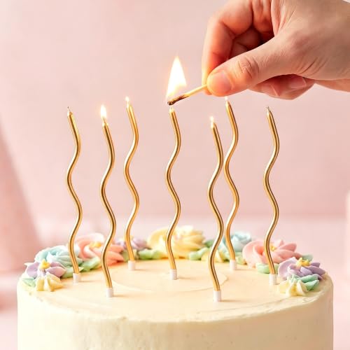 Gold Spiral Birthday Cake Candles - 12 Count Long Metallic Design