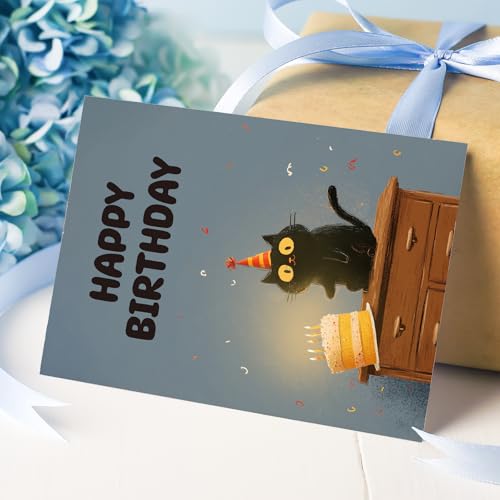 Funny Gray Cat Birthday Card for Cat Lovers - 5x7 Greeting Card with Envelope