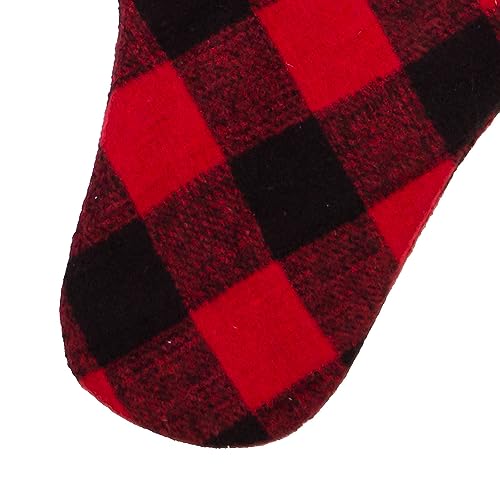Fabric Holiday Stocking with Faux Fur Cuff - 21 Inches Red and Black Plaid