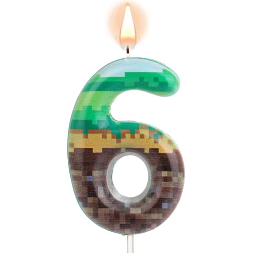 Green Pixel Birthday Cake Candle for Gaming Theme Parties