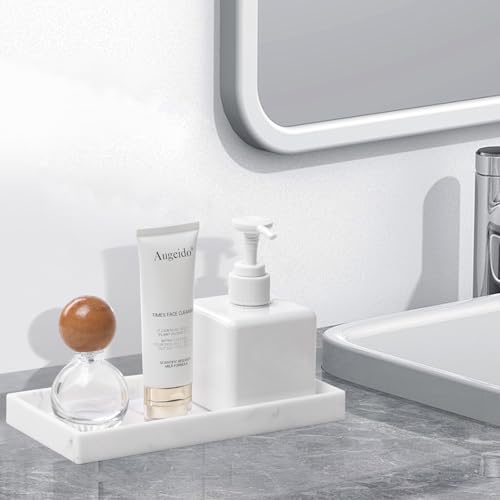 7.9" Silicone Bathroom Vanity Tray - Marble White Counter Organizer
