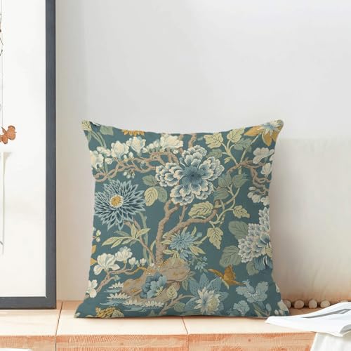 CXMEIFLY Chinoiserie Floral Throw Pillow Covers, 16x16 Inch, Set of 2
