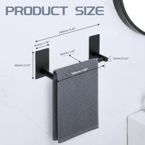 Alise 8-Inch Matte Black Wall-Mounted Adhesive Towel Bar for Bathroom