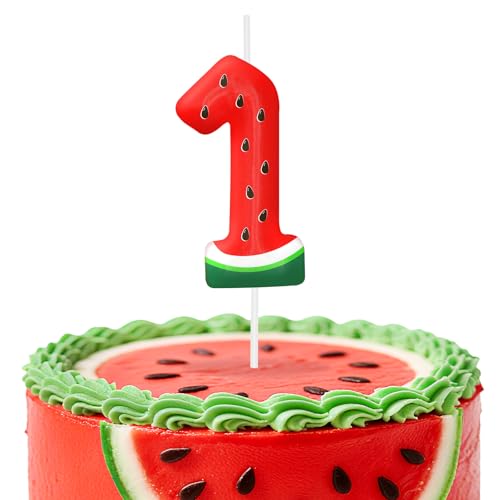 Number 1 Watermelon Birthday Candle - Fruit Themed Cake Topper
