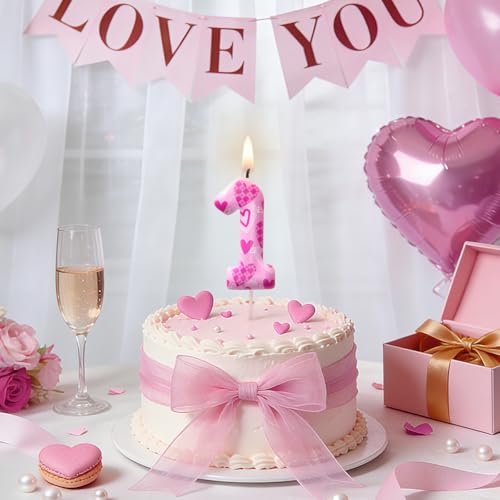 Pink Heart Number Birthday Candles Cute Cake Topper for Party Decor