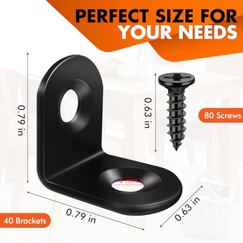 40PCS Black L Brackets for Wood Furniture Reinforcement