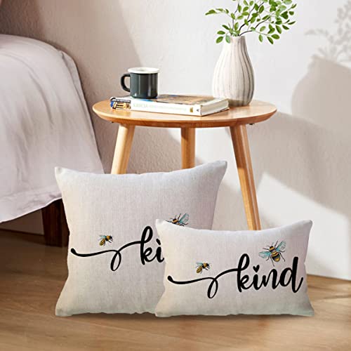 Bee Kind Lumbar Throw Pillow Cover - 12x20 Inch Farmhouse Decor