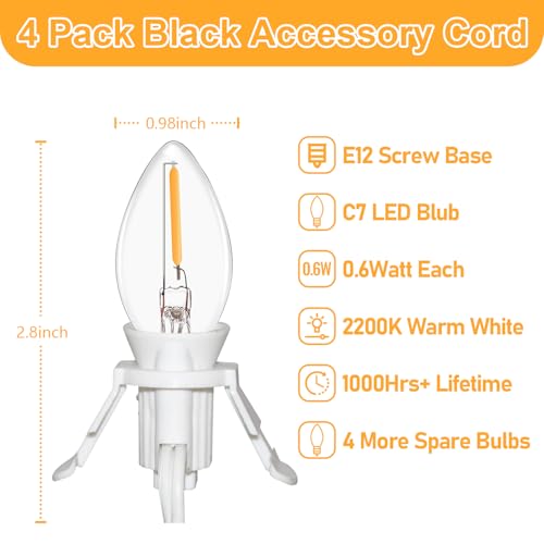 White LED Accessory Cord with Bulb Set - 4 C7 String Lights for Christmas Village & Decor (Variation: White-LED Bulb / 4)