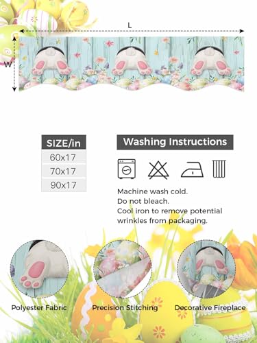 Easter Fireplace Scarf with Bunny & Eggs - 90x17 Inch Floral Decor
