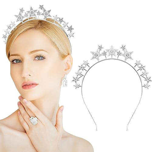 Star Halo Crown Silver Headpiece Rhinestone Tiara for Women