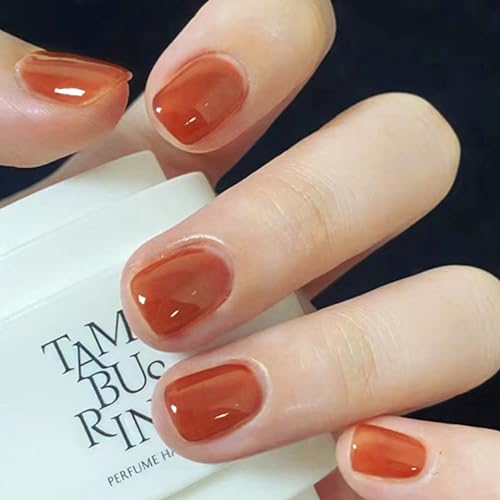 WAFOLOZE Caramel Short Square Press on Nails Glossy False Nails Kit