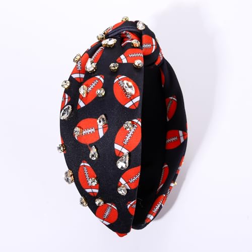 Mokkia Rhinestone Football Headband for Women - Wide Knotted Hairband