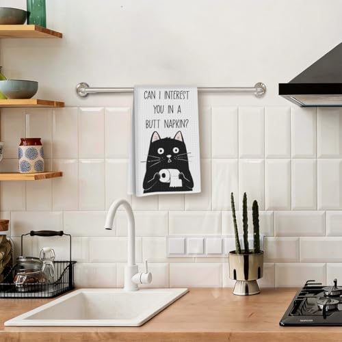 Humorous Toilet Cat Hand Towels - Funny Cat Kitchen Bathroom Decor Gift for Women