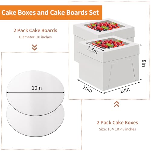 WINKIO Cake Box Set - 10x10x8 Inch, 2 Pcs with Clear Window