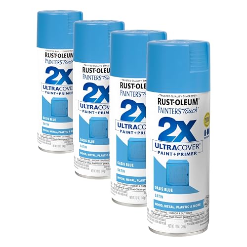 Rust-Oleum Painter's Touch 2X Ultra Cover Spray Paint, Satin Oasis Blue, 12 oz (Pack of 4)