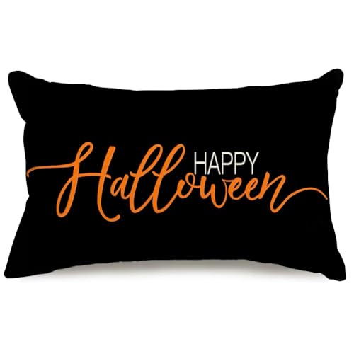 RABUSOFA Halloween Lumbar Pillow Cover, 12x20 Inch Black Decorative Case