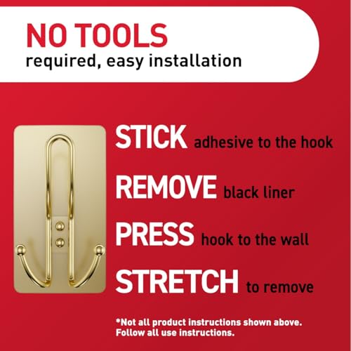 Command X-Large Brass Triple Hook with Adhesive Strips - 10 lb Capacity