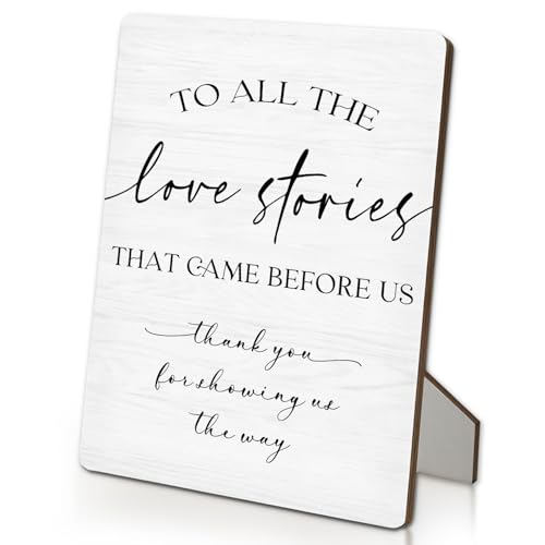 Wooden Wedding Love Stories Sign - 5x7 Inch Table Decoration