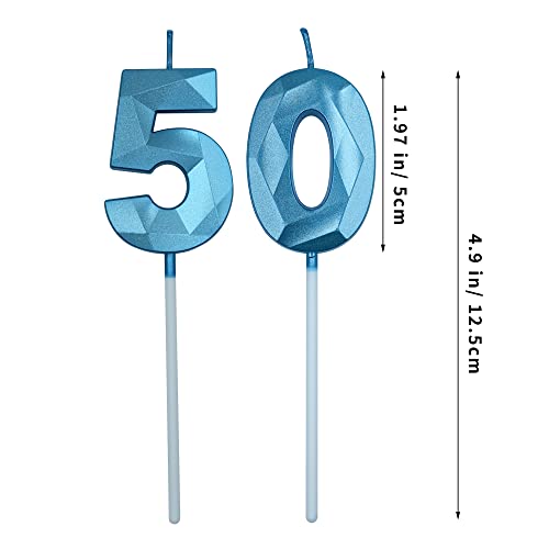 Artensueno Blue Number 50 Birthday Cake Candles 3D Diamond Shaped