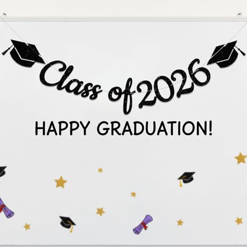 Class of 2026 Pre-Assembled Glitter Graduation Banner Party Decorations