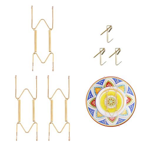 6-8 Inch Gold Plate Wall Hangers Set - 3 Pieces, Invisible Wall Plate Holders for Ceramic & Porcelain Decor