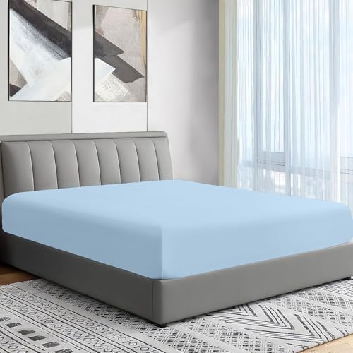 Twin Size Fitted Sheet - Light Blue - 1800 Microfiber, Deep Pockets