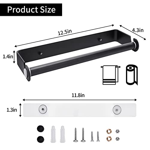 PEDORUBY Under Cabinet Paper Towel Holder - Wall Mount, Black
