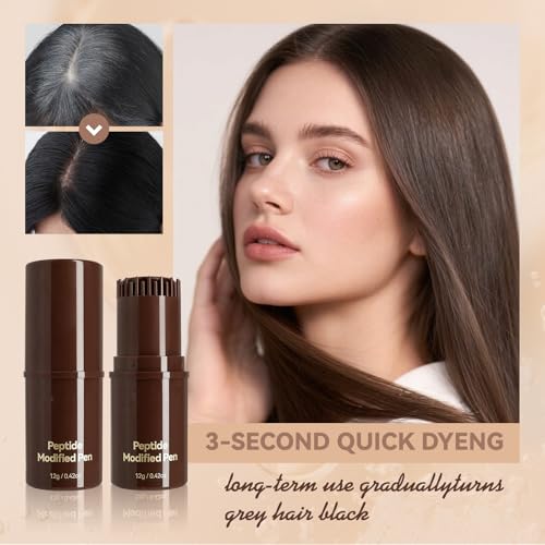 AKARY Peptide Gray Hair Cover Stick & Comb - Waterproof Root Concealer (Black)