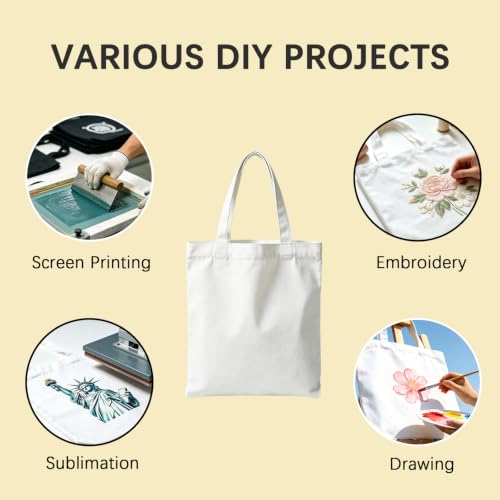 ORJ Blank Sublimation Canvas Tote Bags - 15x16 Inch, Set of 6