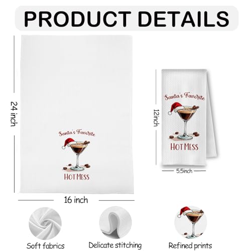 Espresso Martini Christmas Kitchen Towels - 16x24 in Hand Towels, Santa’s Favorite Gift