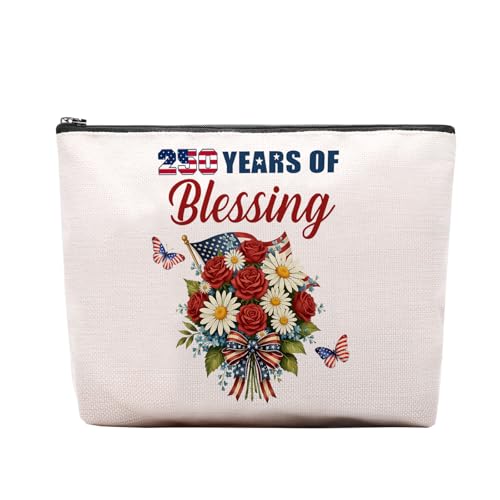 American 250th Anniversary Floral Makeup Bag Canvas Cosmetic Pouch