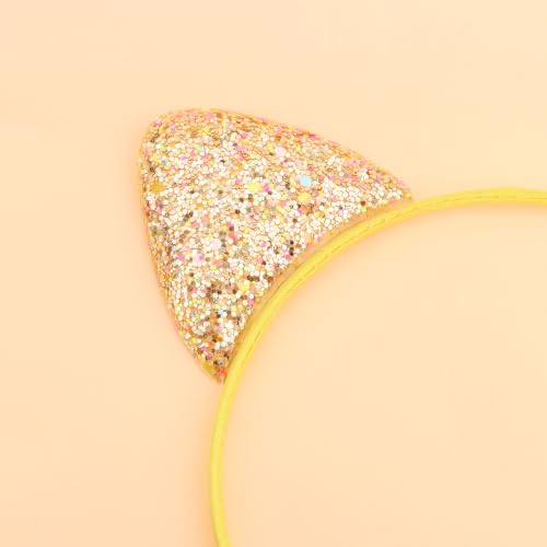 Moikolok Gold Glitter Cat Ears Headband Non-Shed Sparkly Kitty Costume
