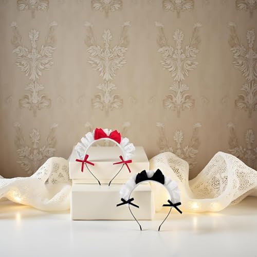 Lolita Lace Bow Headband Set Black and Red Anime Cosplay Hair Band